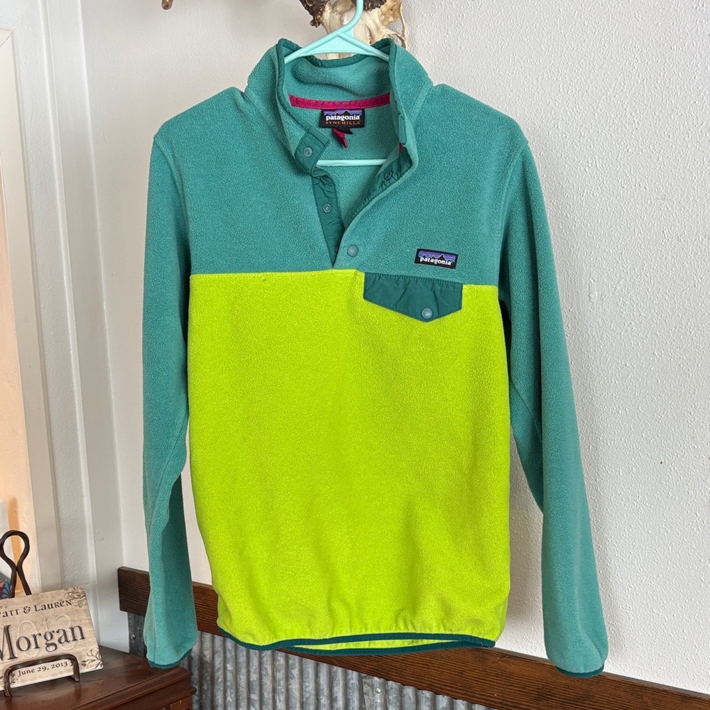 Patagonia Green and Teal Fleece Pullover